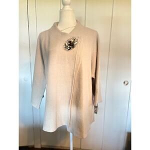 JM‎ Collection Size 1X Women's 100% Wool Sweater Beige Size NWT